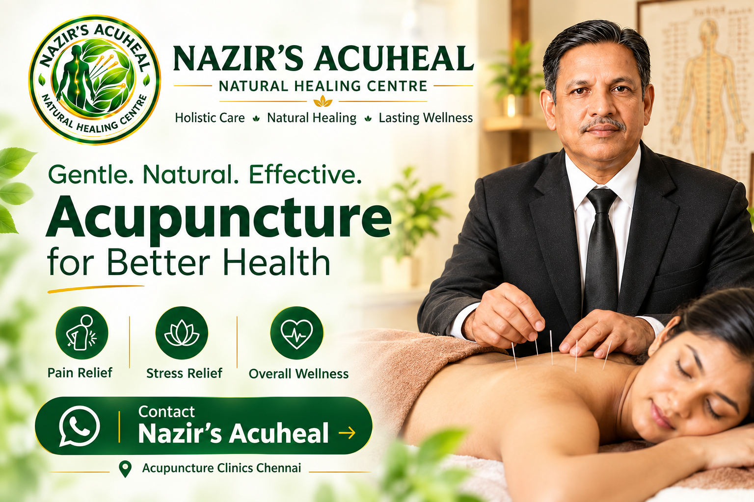 Healer Nazir providing acupuncture treatment at Nazir’s Acuheal, acupuncture clinics in Chennai.